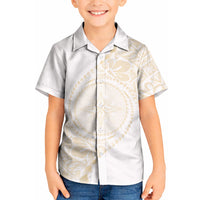 Tonga White Sunday Kid Hawaiian Shirt Lotu Tamaiti Tongan Kupesi Pattern