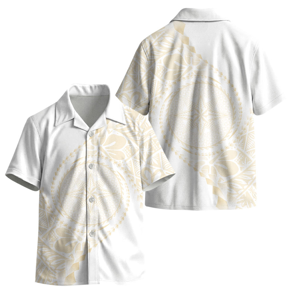 Tonga White Sunday Kid Hawaiian Shirt Lotu Tamaiti Tongan Kupesi Pattern