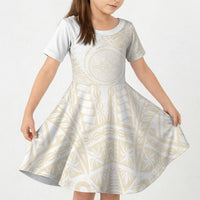 Tonga White Sunday Kid Short Sleeve Dress Lotu Tamaiti Tongan Kupesi Pattern