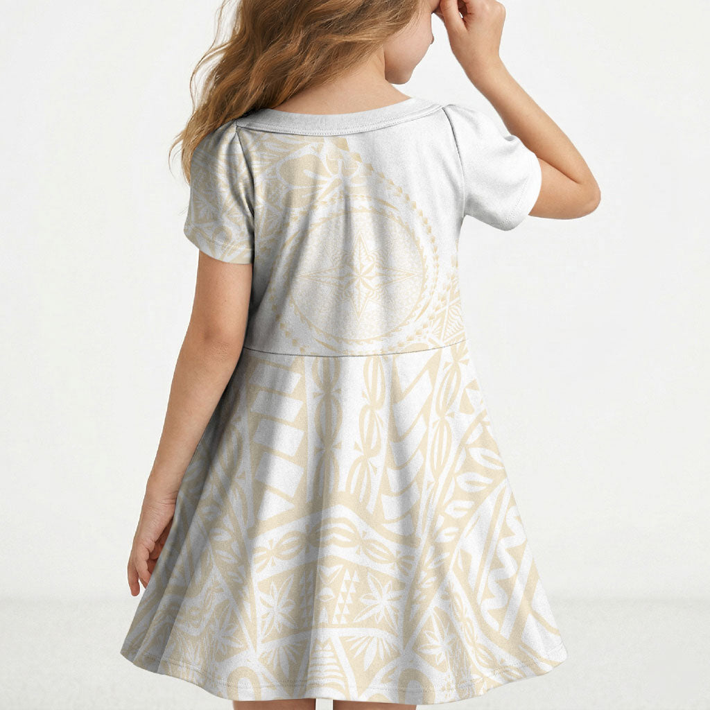 Tonga White Sunday Kid Short Sleeve Dress Lotu Tamaiti Tongan Kupesi Pattern