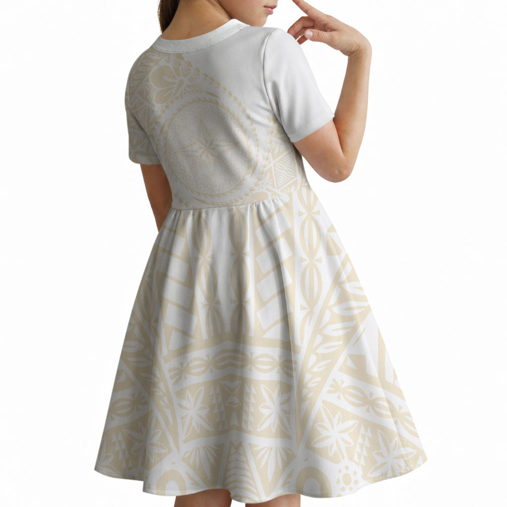 Tonga White Sunday Kid Short Sleeve Dress Lotu Tamaiti Tongan Kupesi Pattern