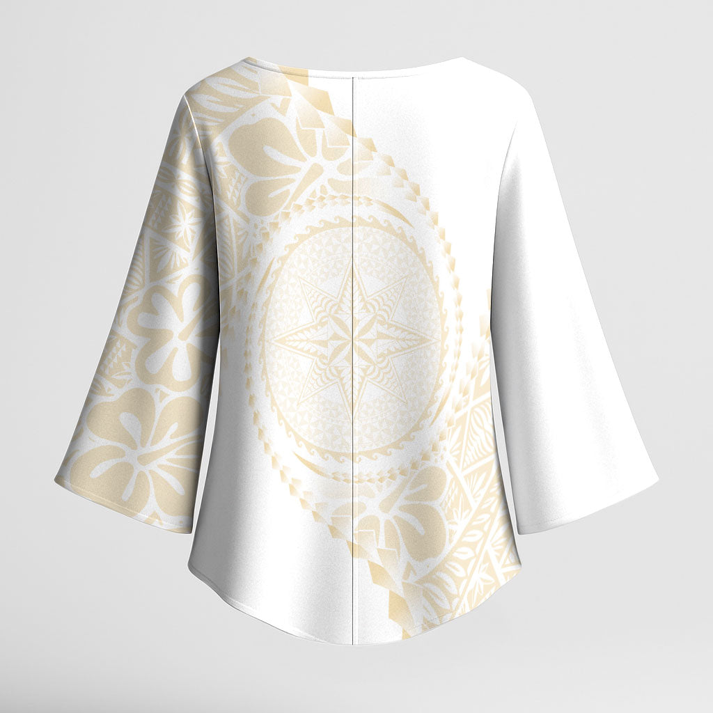 Tonga White Sunday Kimono Sleeve Blouse Lotu Tamaiti Tongan Kupesi Pattern