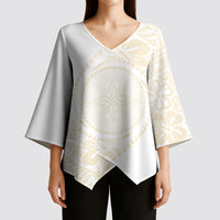Tonga White Sunday Kimono Sleeve Blouse Lotu Tamaiti Tongan Kupesi Pattern