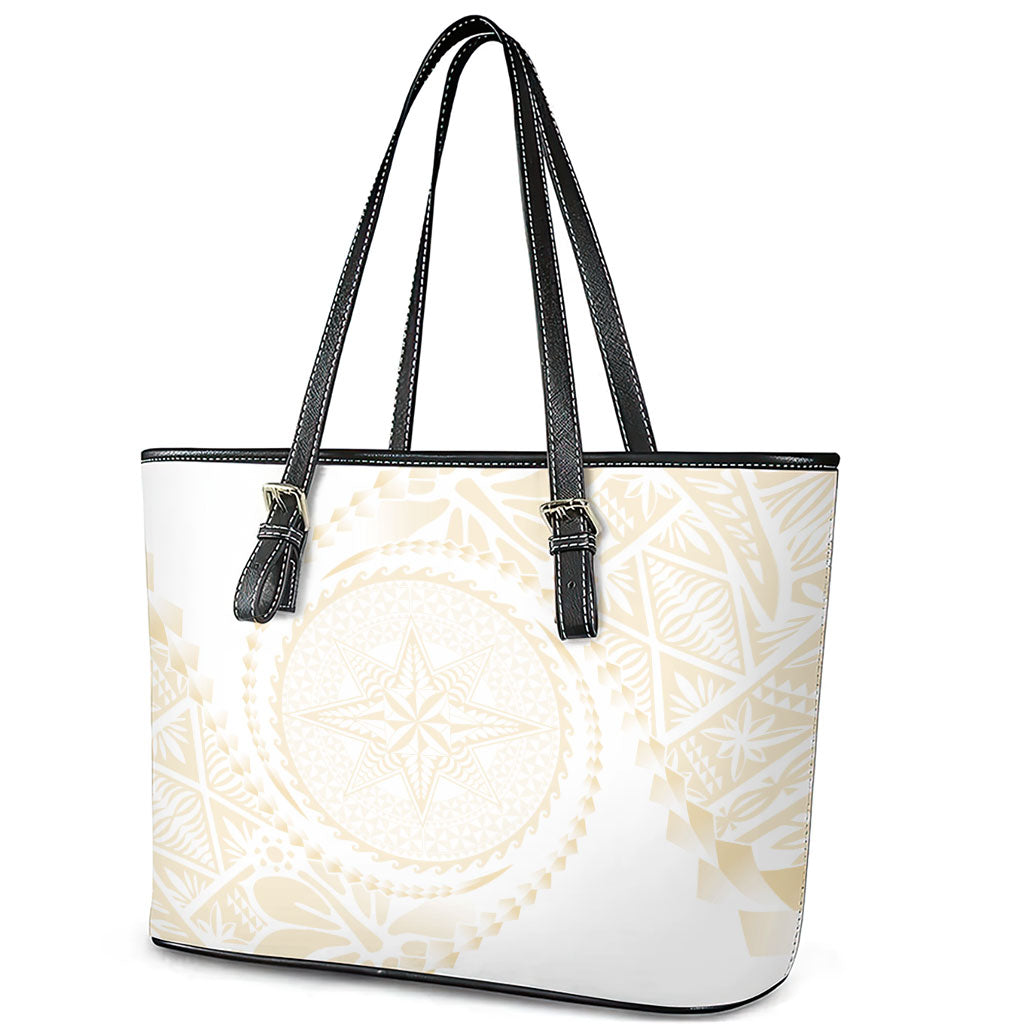 Tonga White Sunday Leather Tote Bag Lotu Tamaiti Tongan Kupesi Pattern