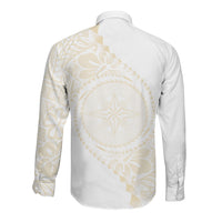 Tonga White Sunday Long Sleeve Button Shirt Lotu Tamaiti Tongan Kupesi Pattern