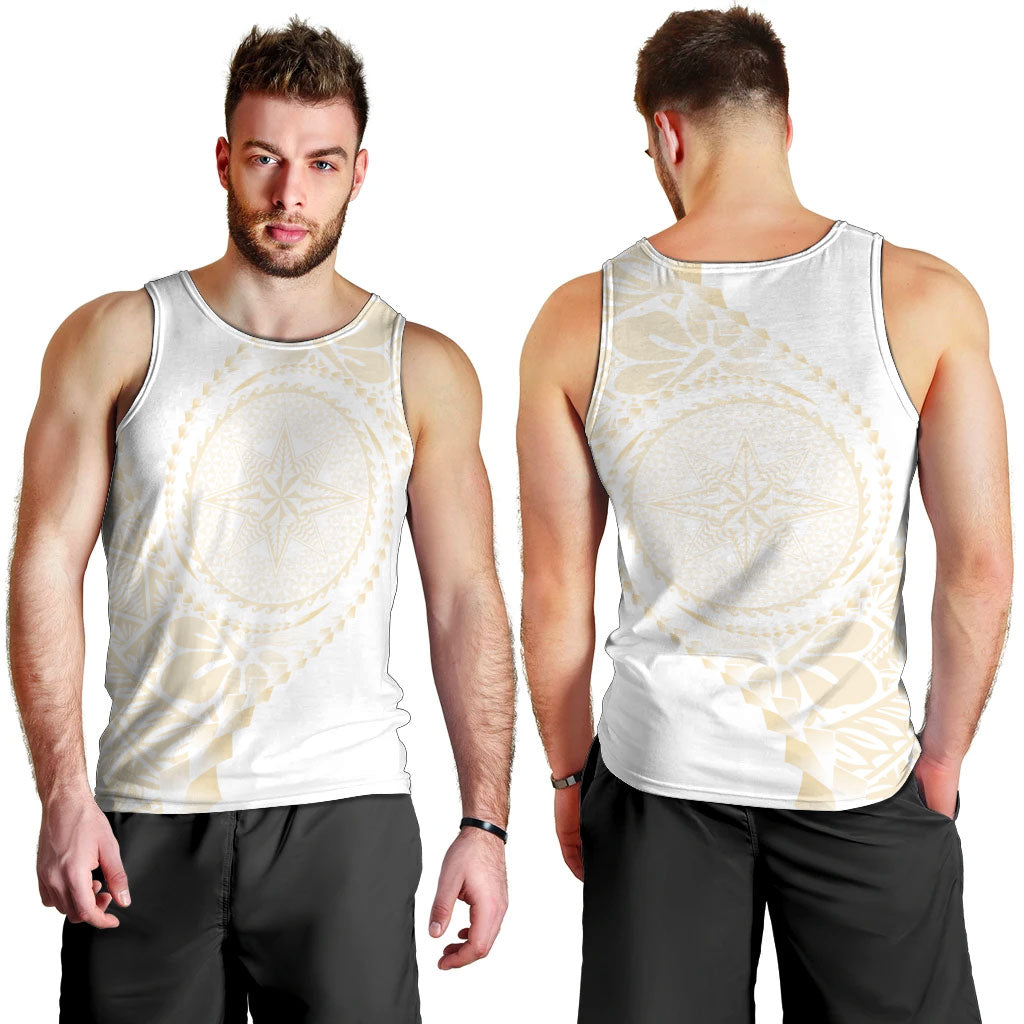 Tonga White Sunday Men Tank Top Lotu Tamaiti Tongan Kupesi Pattern