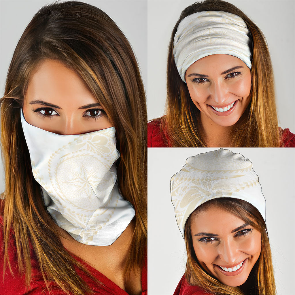 Tonga White Sunday Neck Gaiter Lotu Tamaiti Tongan Kupesi Pattern