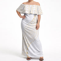 Tonga White Sunday Off Shoulder Maxi Dress Lotu Tamaiti Tongan Kupesi Pattern