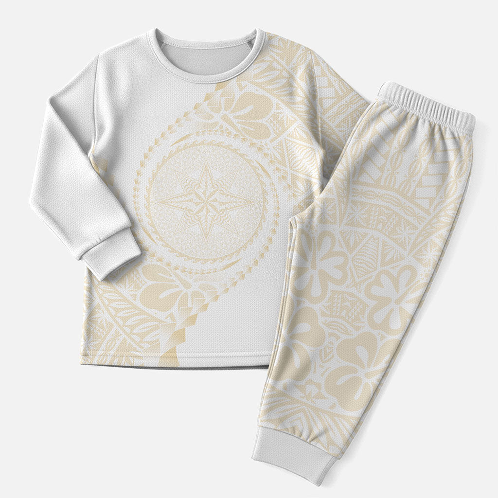Tonga White Sunday Christmas Pajama Set Lotu Tamaiti Tongan Kupesi Pattern