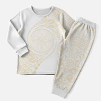 Tonga White Sunday Christmas Pajama Set Lotu Tamaiti Tongan Kupesi Pattern LT05 Men Beige - Polynesian Pride