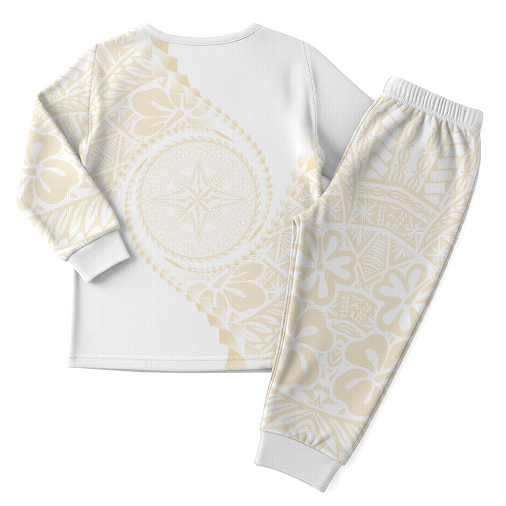 Tonga White Sunday Christmas Pajama Set Lotu Tamaiti Tongan Kupesi Pattern LT05 - Polynesian Pride