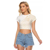 Tonga White Sunday Raglan Cropped T Shirt Lotu Tamaiti Tongan Kupesi Pattern