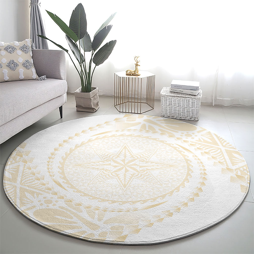 Tonga White Sunday Round Carpet Lotu Tamaiti Tongan Kupesi Pattern