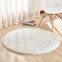 Tonga White Sunday Round Carpet Lotu Tamaiti Tongan Kupesi Pattern