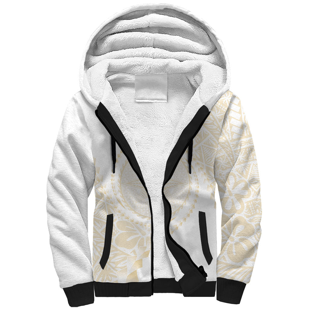 Tonga White Sunday Sherpa Hoodie Lotu Tamaiti Tongan Kupesi Pattern