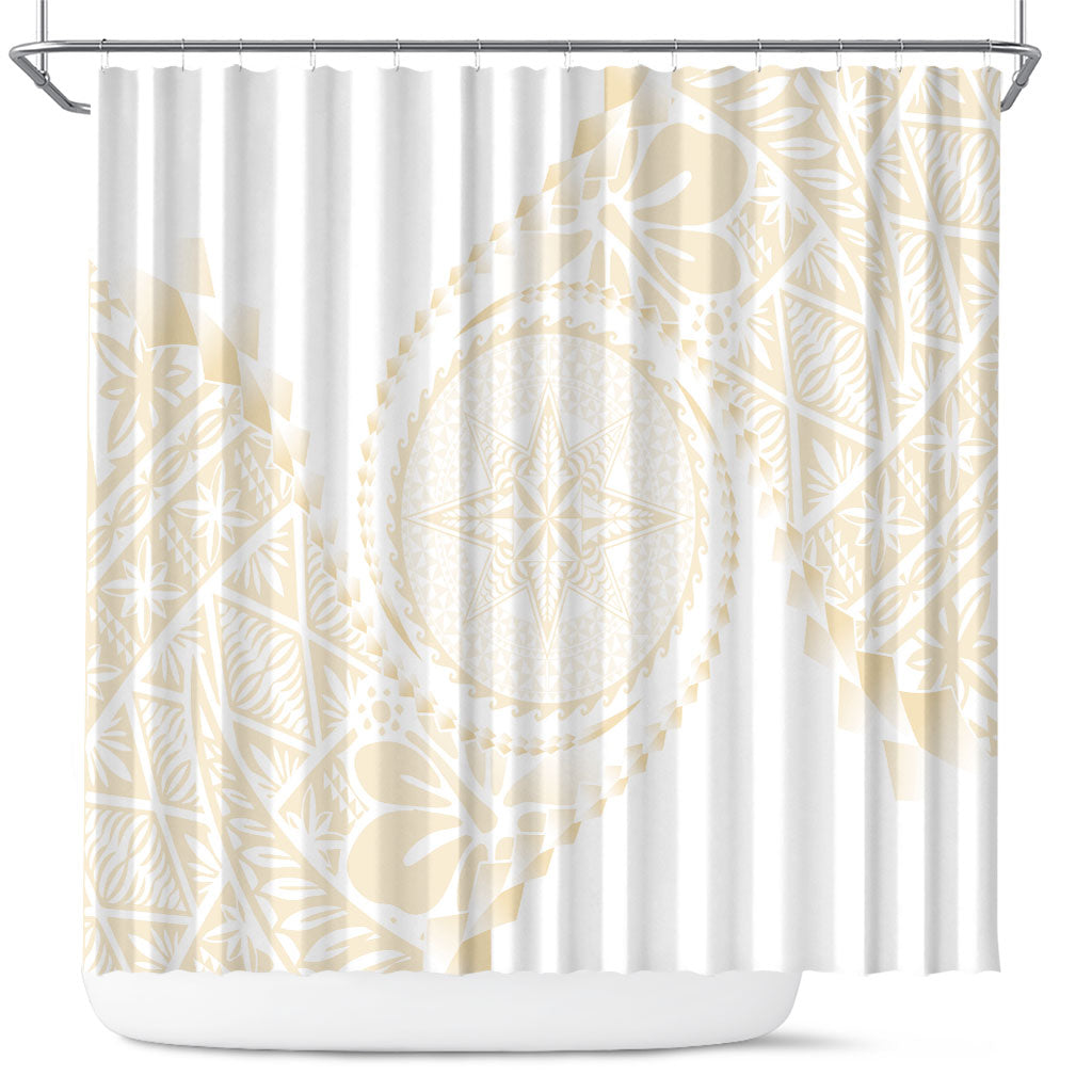 Tonga White Sunday Shower Curtain Lotu Tamaiti Tongan Kupesi Pattern