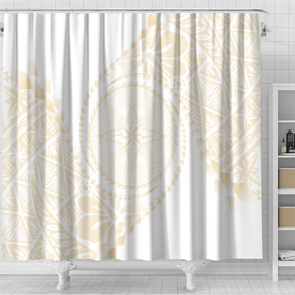 Tonga White Sunday Shower Curtain Lotu Tamaiti Tongan Kupesi Pattern