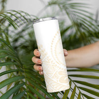 Tonga White Sunday Skinny Tumbler Lotu Tamaiti Tongan Kupesi Pattern