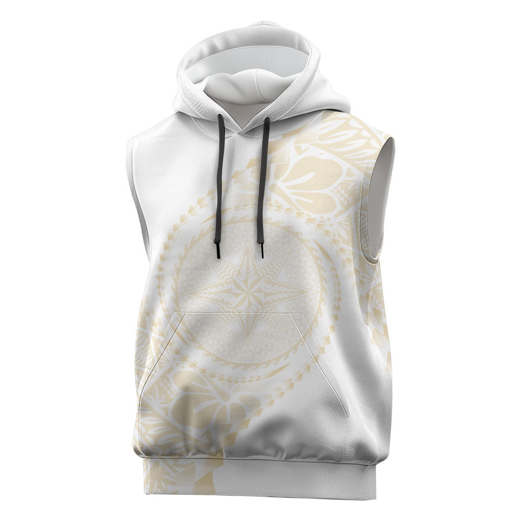 Tonga White Sunday Sleeveless Hoodie Lotu Tamaiti Tongan Kupesi Pattern