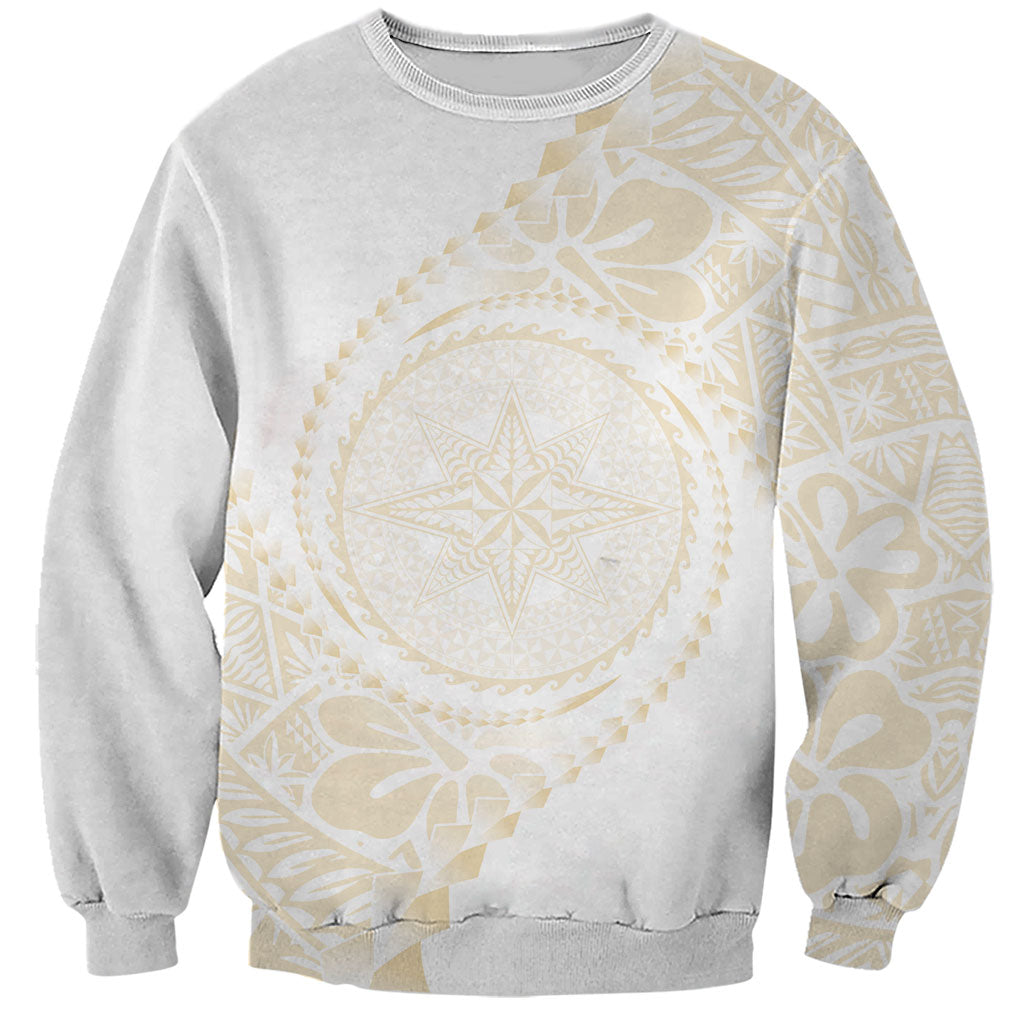 Tonga White Sunday Sweatshirt Lotu Tamaiti Tongan Kupesi Pattern