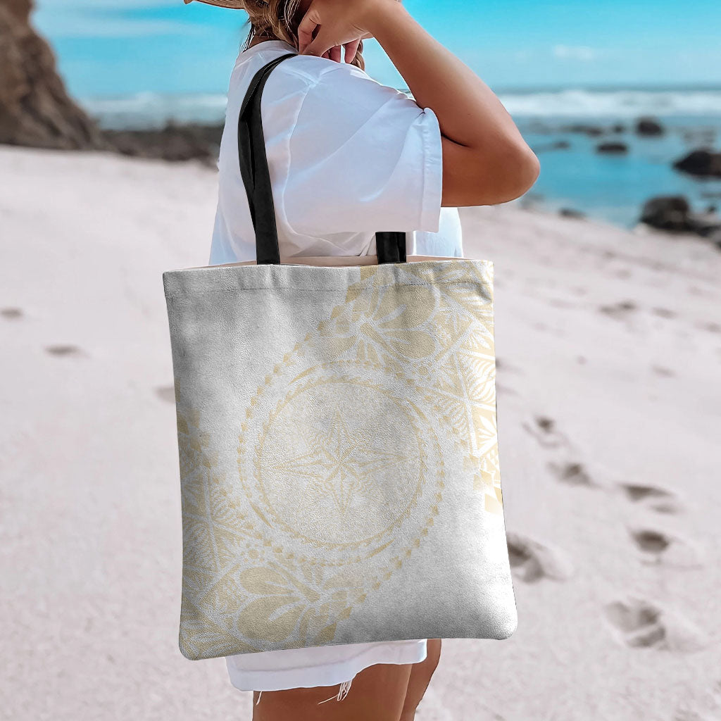 Tonga White Sunday Tote Bag Lotu Tamaiti Tongan Kupesi Pattern