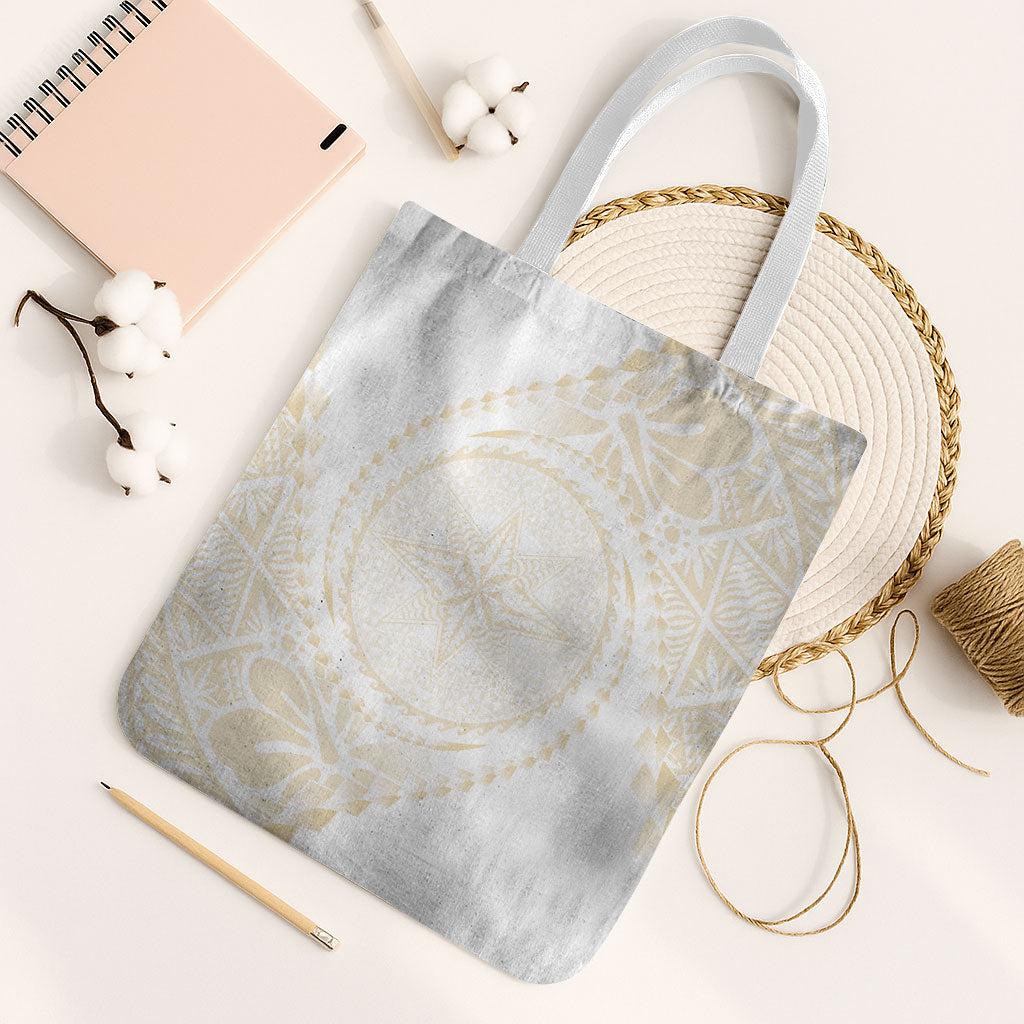 Tonga White Sunday Tote Bag Lotu Tamaiti Tongan Kupesi Pattern