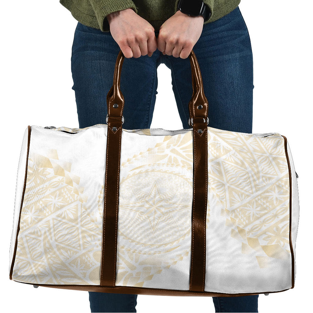 Tonga White Sunday Travel Bag Lotu Tamaiti Tongan Kupesi Pattern LT05 Beige - Polynesian Pride