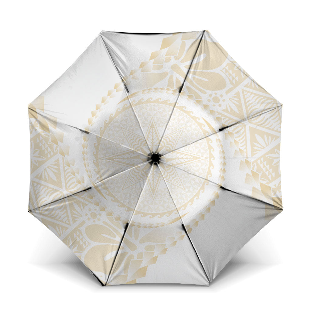 Tonga White Sunday Umbrella Lotu Tamaiti Tongan Kupesi Pattern