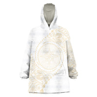 Tonga White Sunday Wearable Blanket Hoodie Lotu Tamaiti Tongan Kupesi Pattern