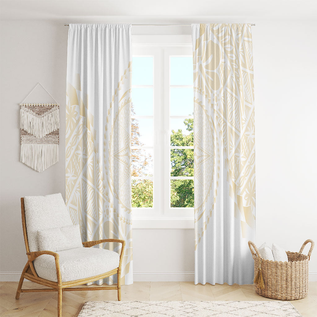 Tonga White Sunday Window Curtain Lotu Tamaiti Tongan Kupesi Pattern