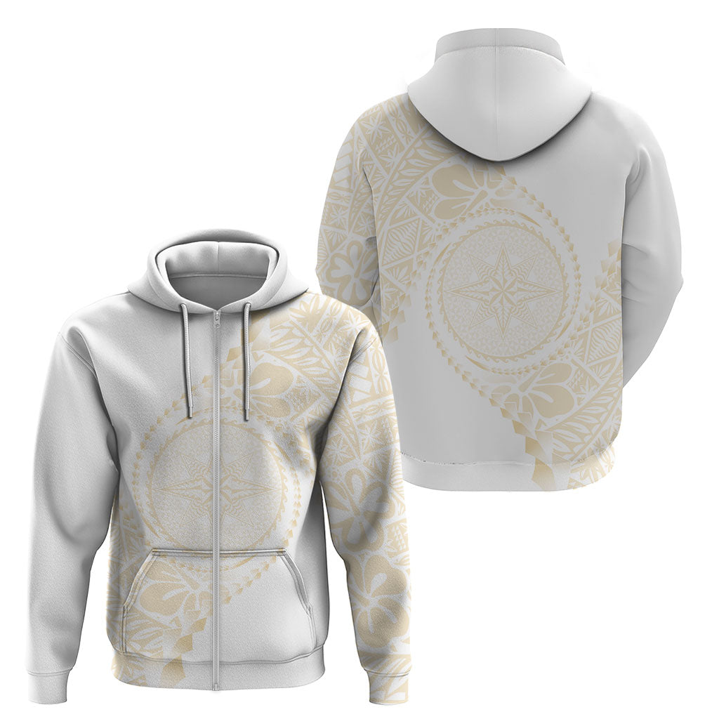 Tonga White Sunday Zip Hoodie Lotu Tamaiti Tongan Kupesi Pattern