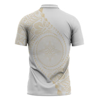 Tonga White Sunday Zipper Polo Shirt Lotu Tamaiti Tongan Kupesi Pattern