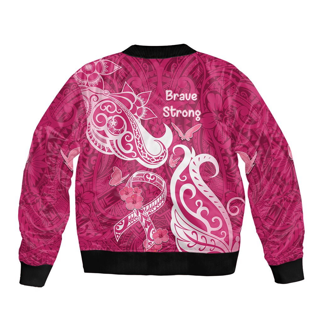 Breast Cancer Awareness Sleeve Zip Bomber Jacket Ribbon Polynesian Pattern Pink Version LT05 - Polynesian Pride