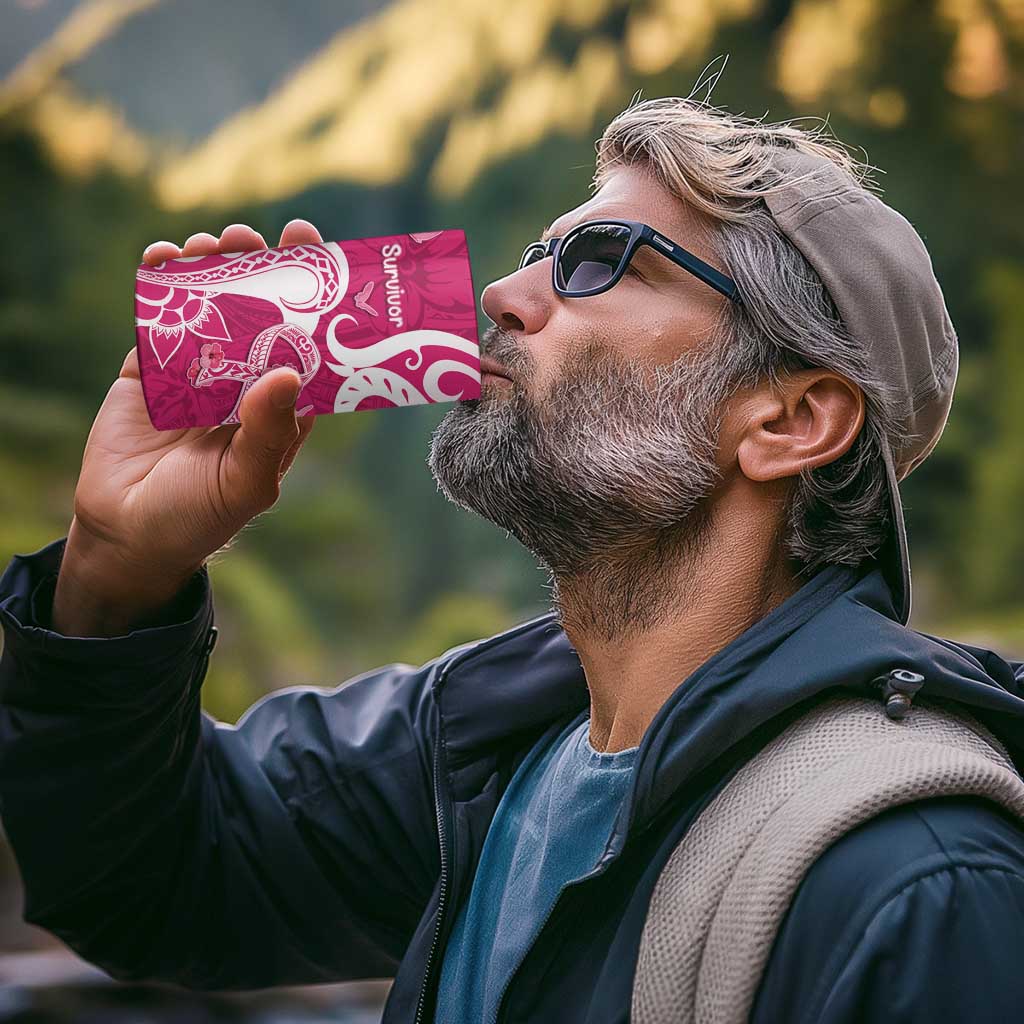 Personalized Breast Cancer Awareness 4 in 1 Can Cooler Tumbler Ribbon Polynesian Pattern Pink Version