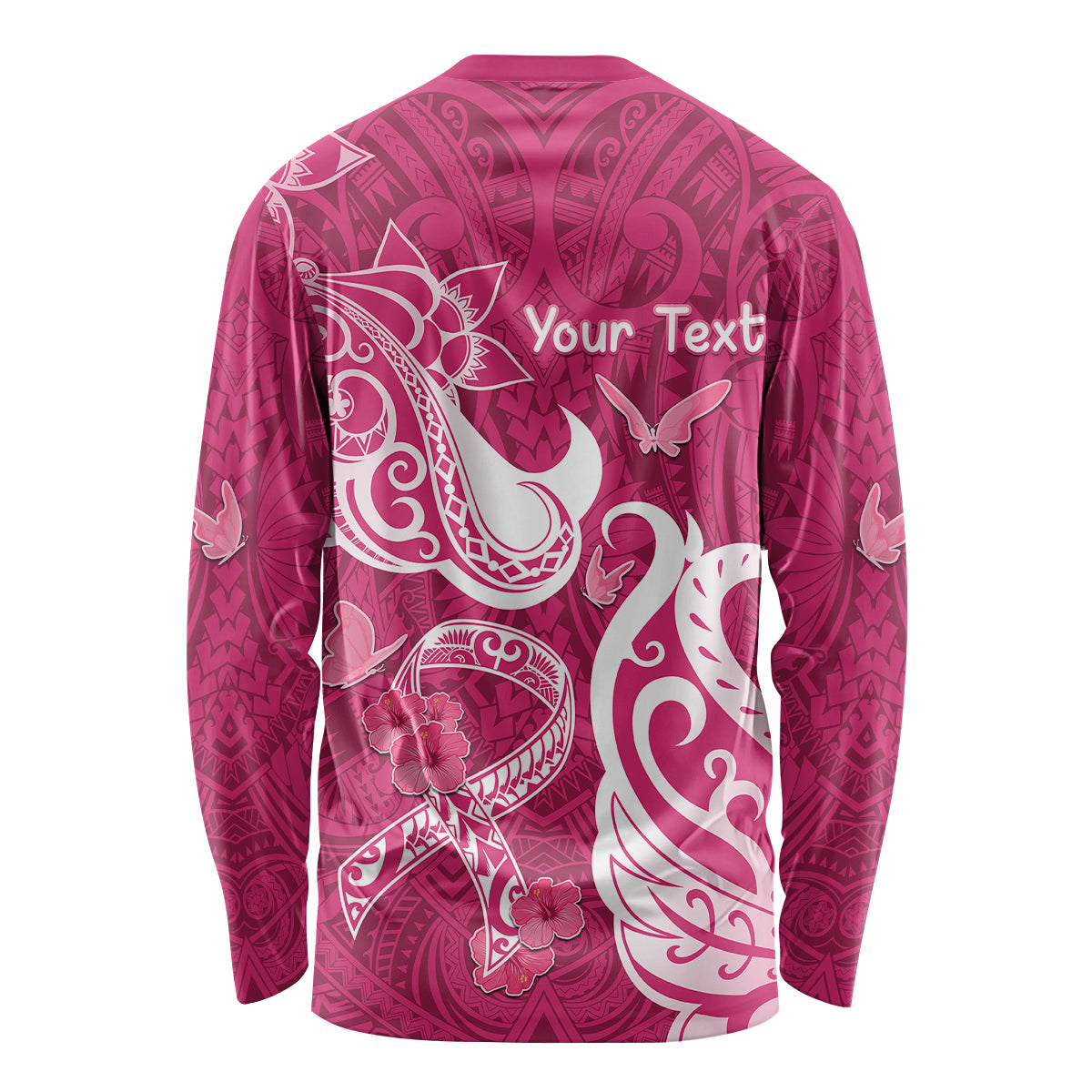 Personalized Breast Cancer Awareness Long Sleeve Shirt Ribbon Polynesian Pattern Pink Version LT05 - Polynesian Pride