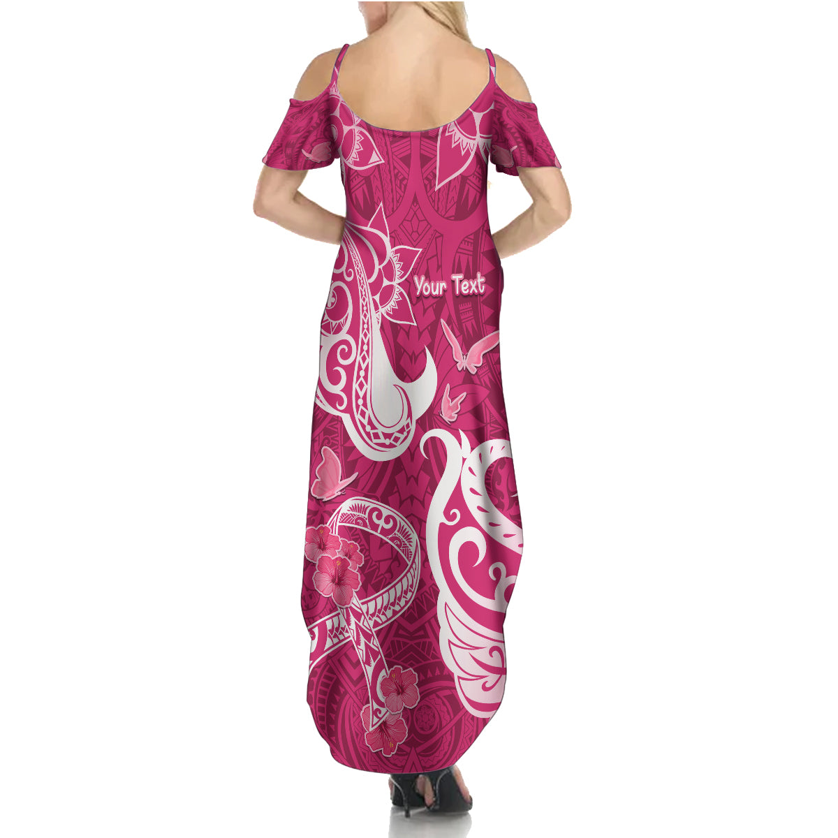Personalized Breast Cancer Awareness Summer Maxi Dress Ribbon Polynesian Pattern Pink Version LT05 - Polynesian Pride