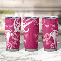 Personalized Breast Cancer Awareness Tumbler Cup Ribbon Polynesian Pattern Pink Version