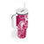 Personalized Breast Cancer Awareness Tumbler With Handle Ribbon Polynesian Pattern Pink Version