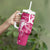 Personalized Breast Cancer Awareness Tumbler With Handle Ribbon Polynesian Pattern Pink Version