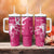 Personalized Breast Cancer Awareness Tumbler With Handle Ribbon Polynesian Pattern Pink Version