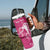 Personalized Breast Cancer Awareness Tumbler With Handle Ribbon Polynesian Pattern Pink Version