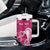 Personalized Breast Cancer Awareness Tumbler With Handle Ribbon Polynesian Pattern Pink Version