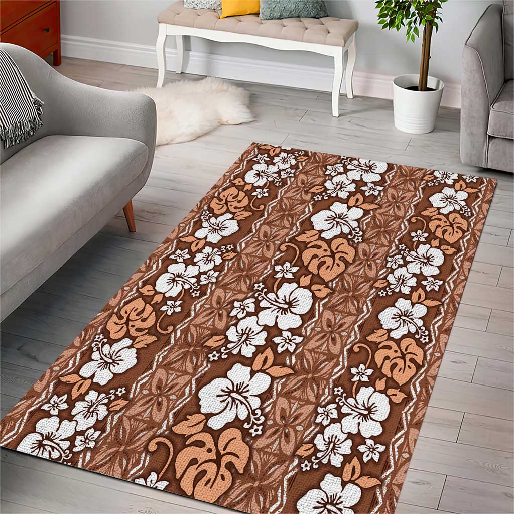 Hawaii Vintage Brown Hibiscus Tapa Pattern Area Rug
