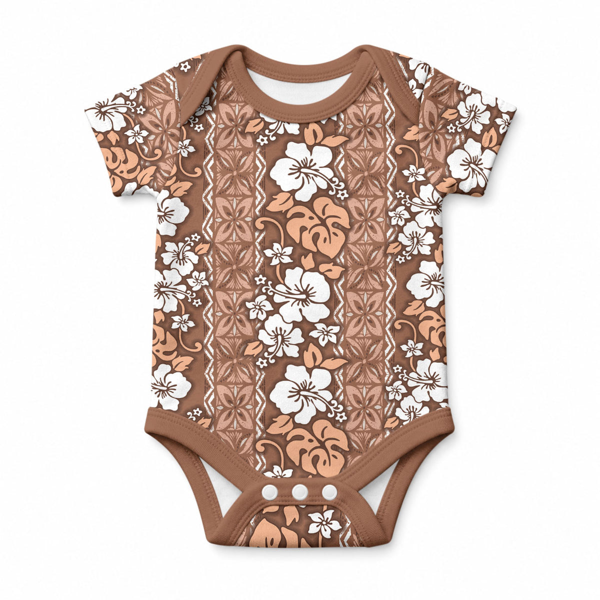 Hawaii Vintage Brown Hibiscus Tapa Pattern Baby Onesie LT05 Brown - Polynesian Pride