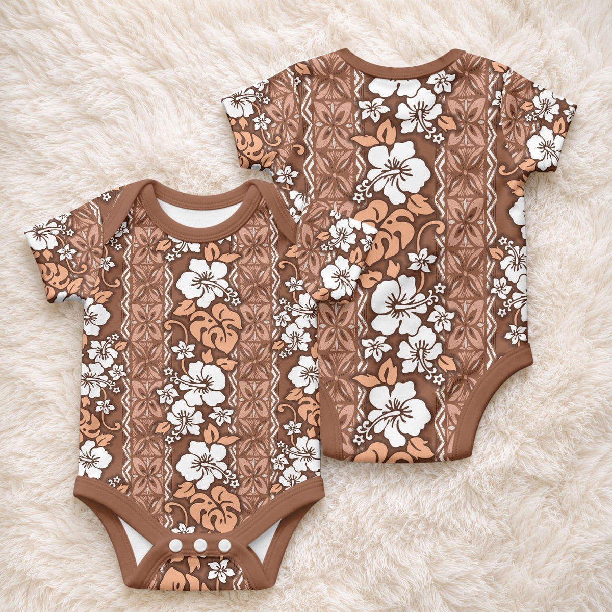 Hawaii Vintage Brown Hibiscus Tapa Pattern Baby Onesie LT05 - Polynesian Pride