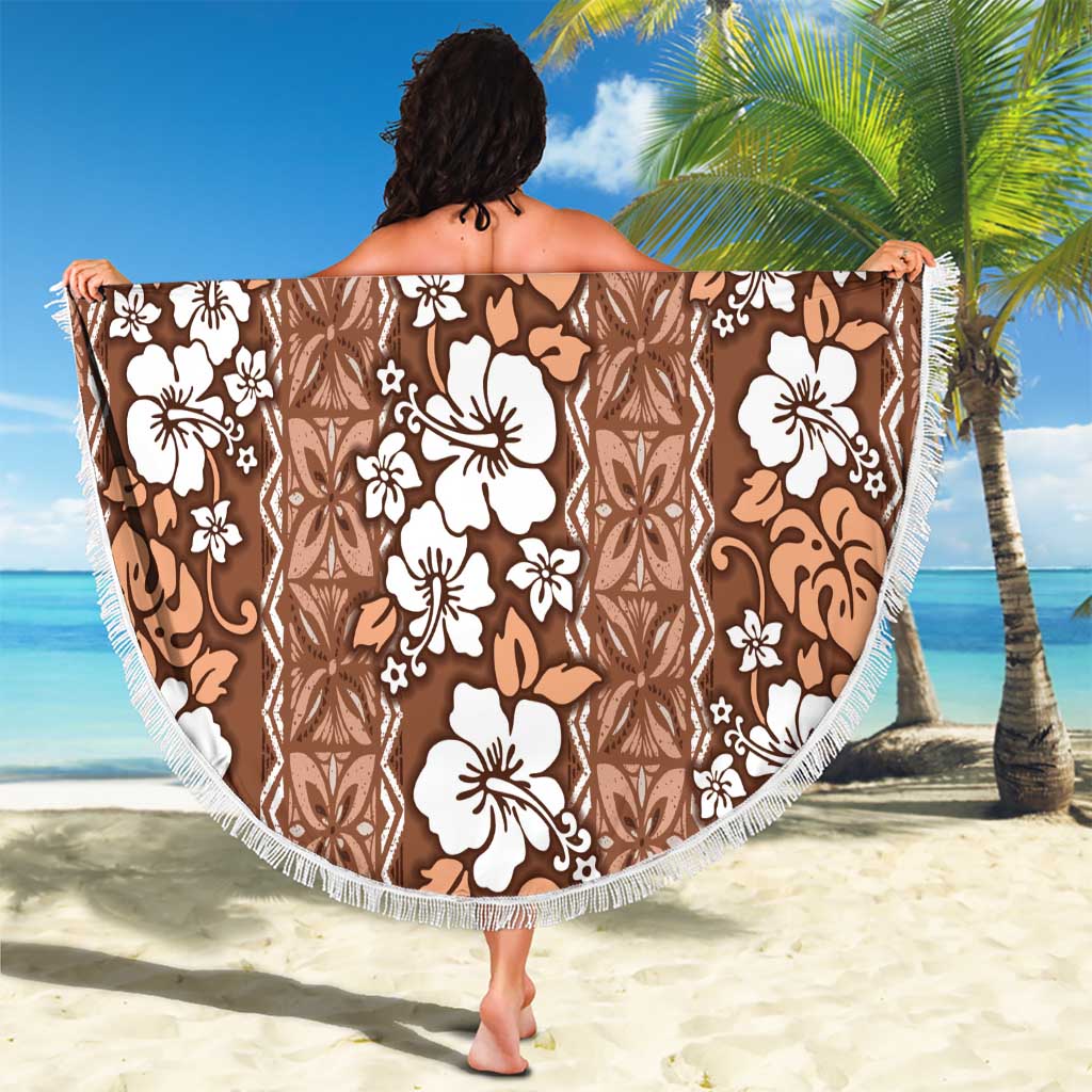 Hawaii Vintage Brown Hibiscus Tapa Pattern Beach Blanket
