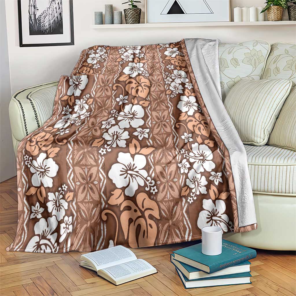 Hawaii Vintage Brown Hibiscus Tapa Pattern Blanket