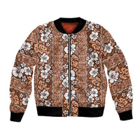 Hawaii Vintage Brown Hibiscus Tapa Pattern Bomber Jacket LT05 Unisex Brown - Polynesian Pride