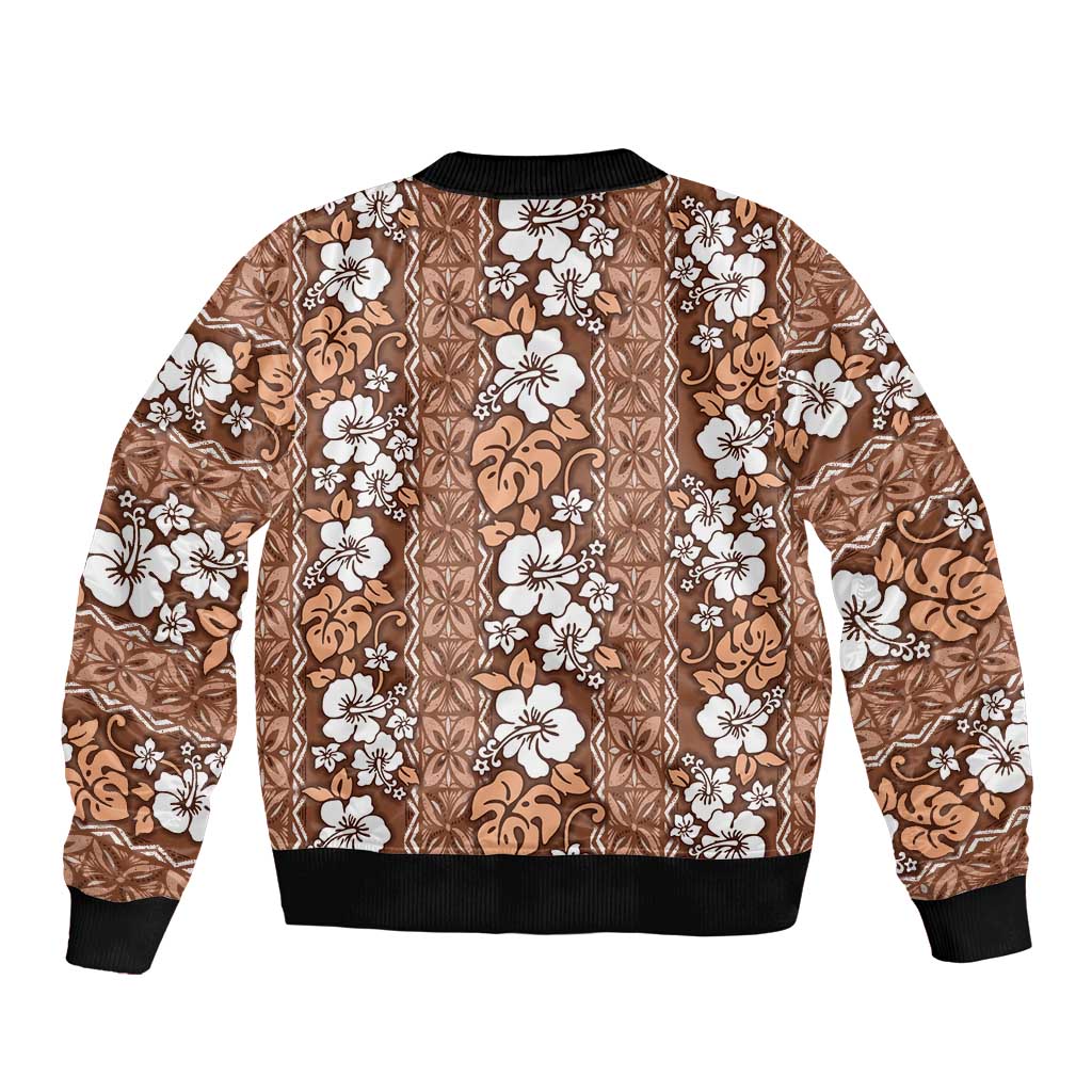 Hawaii Vintage Brown Hibiscus Tapa Pattern Bomber Jacket LT05 - Polynesian Pride