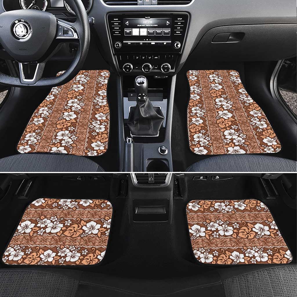 Hawaii Vintage Brown Hibiscus Tapa Pattern Car Mats